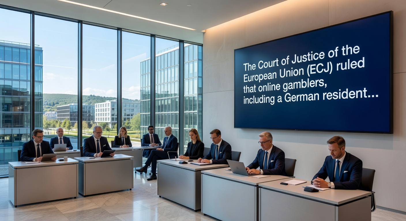Darstellung eines Online-Spielers am Computer mit Fokus auf rechtliche Dokumente und EuGH-Urteil