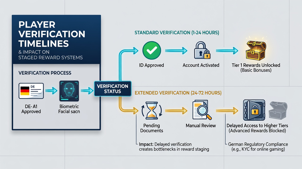 Darstellung eines gestaffelten Belohnungssystems mit Verifizierungsfortschrittsbalken in einem deutschen Glücksspielportal